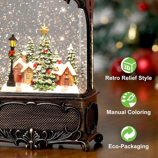 Sanchez; Christmas Snow Globe Lantern, Christmas Decorations for Home,Musical Snow Globe Glittering Snowy Cabin Glitter Globe with Village in The Woods,Timer & Music, USB & Battery Powered10.2In; Category:Christmas Snow Globes; Image:1